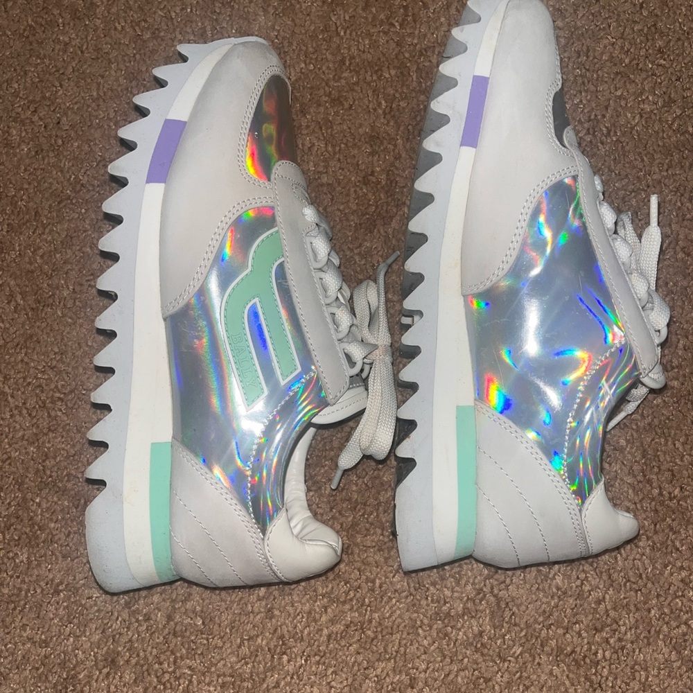 Holographic Sneakers with White and Green Accents